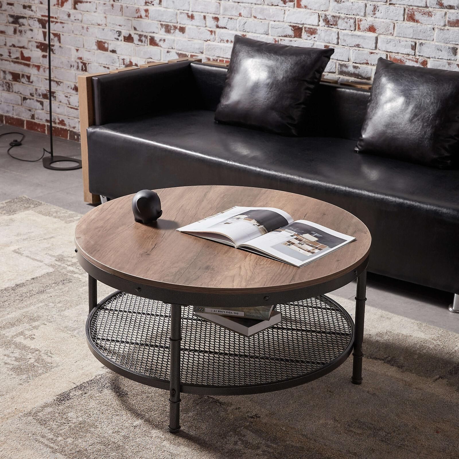 Round Coffee Table With 2 Tiers, Metal Frame, Mesh Shelf, Waterproof,  Scratch Resistant, Easy Assembly For Living Room And Bedroom | Fruugo Be For Waterproof Coffee Tables (View 5 of 15)