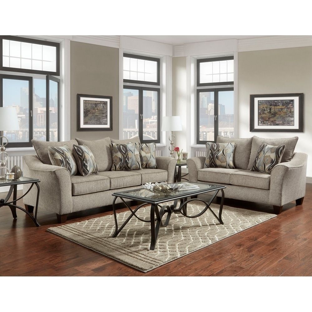 Roundhill Furniture Camero Fabric Pillowback Sofa And Loveseat Set – On  Sale – Bed Bath & Beyond – 20227139 Regarding Sofas With Pillowback Wood Bases (View 8 of 15)