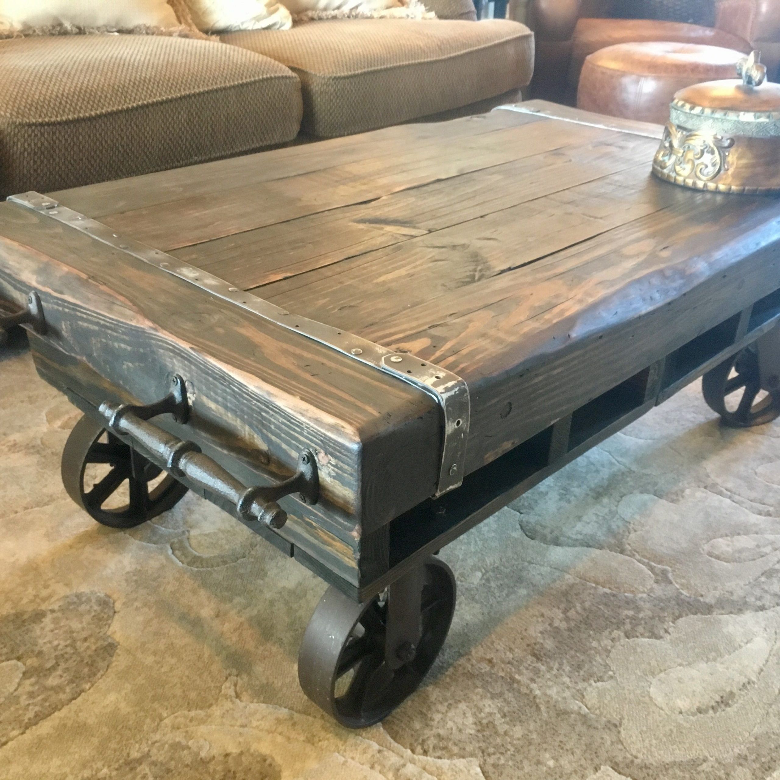 Rustic Factory Cart Coffee Table From Bacs Designs | Rustic Coffee Tables,  Industrial Style Coffee Table, Coffee Table With Regard To Coffee Tables With Casters (View 7 of 15)