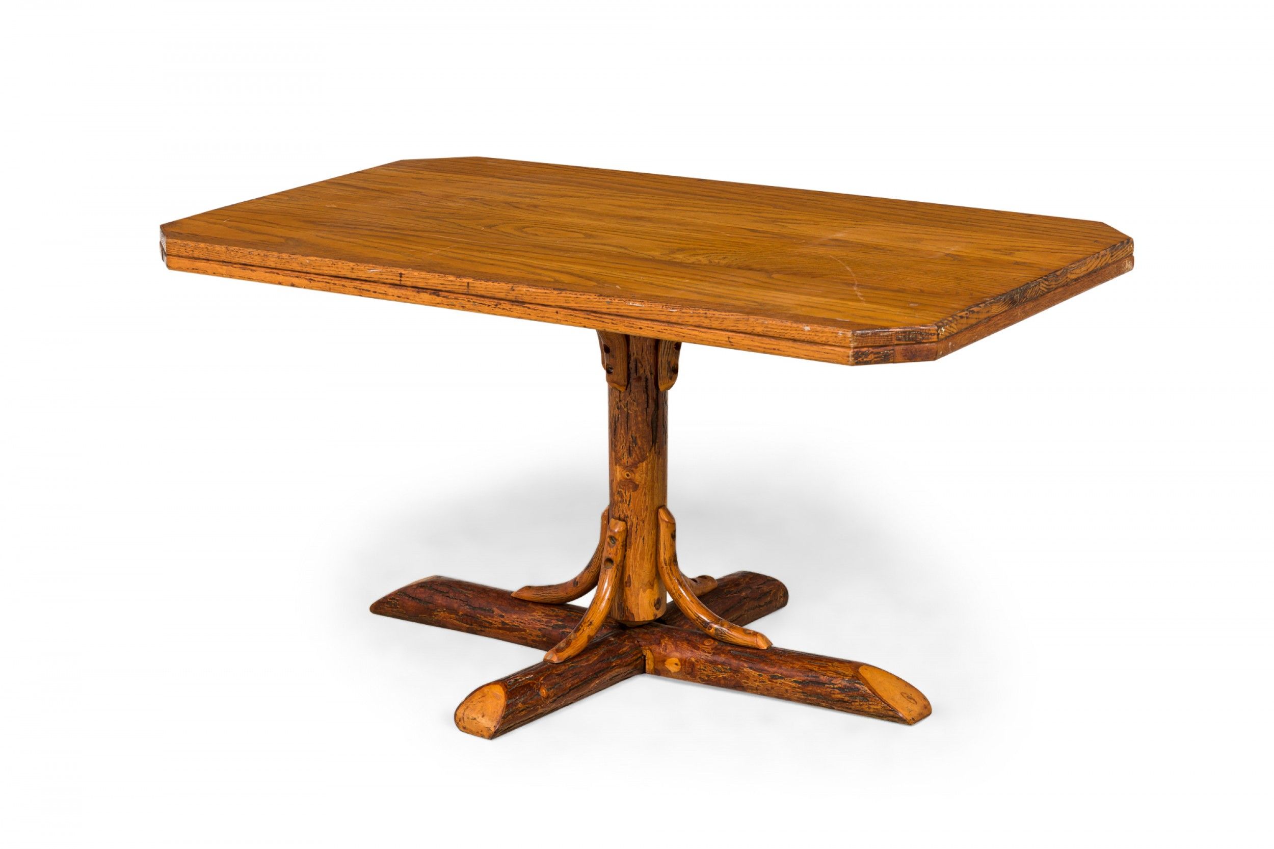 Rustic Old Hickory Wooden Pedestal Base Rectangular Coffee Table For Rectangular Coffee Tables With Pedestal Bases (View 3 of 15)