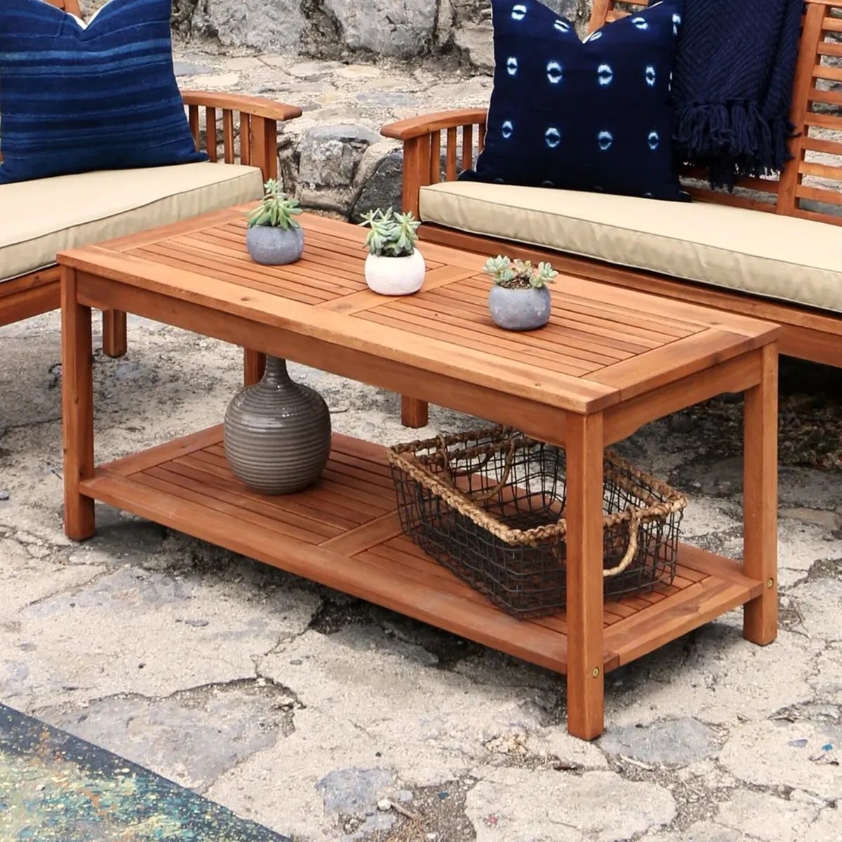 Rustic Solid Acacia Wood Outdoor Patio Garden Coffee Storage Cocktail Side  Table | Ebay Inside Outdoor Coffee Tables With Storage (Photo 5 of 15)