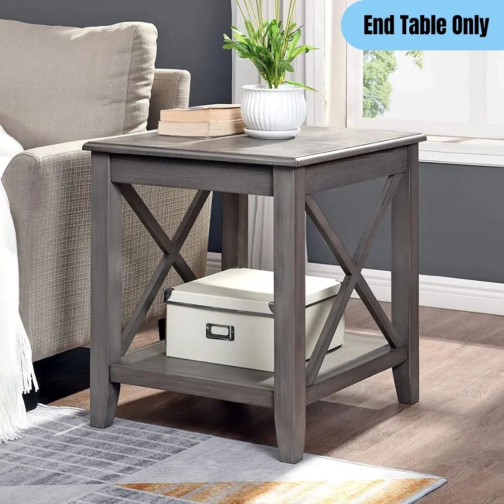 Rustic Wooden End Table W/ Shelf Farmhouse Style Display Storage Furniture  Grey | Ebay For Rustic Gray End Tables (View 8 of 15)