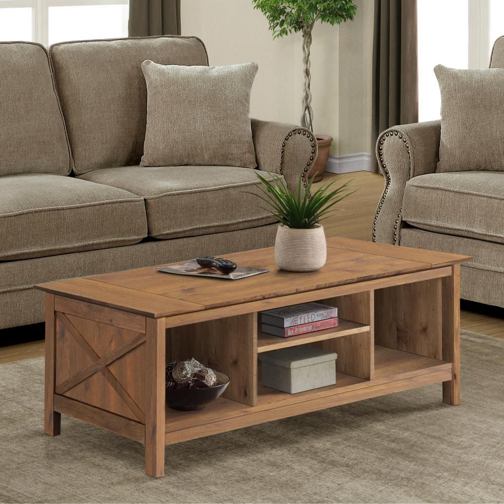 Saint Birch Houstin Rustic Brown Wood Modern Coffee Table With Storage In  The Coffee Tables Department At Lowes Pertaining To Brown Rustic Coffee Tables (Photo 11 of 15)