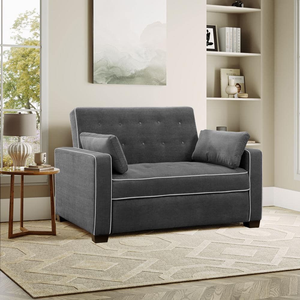 Serta Augustus 38 In. Gray Linen 2 Seater Queen Sleeper Convertible Sofa  Bed With Square Arms Sa Ags Qs3U5 Cy – The Home Depot Intended For 8 Seat Convertible Sofas (Photo 5 of 15)