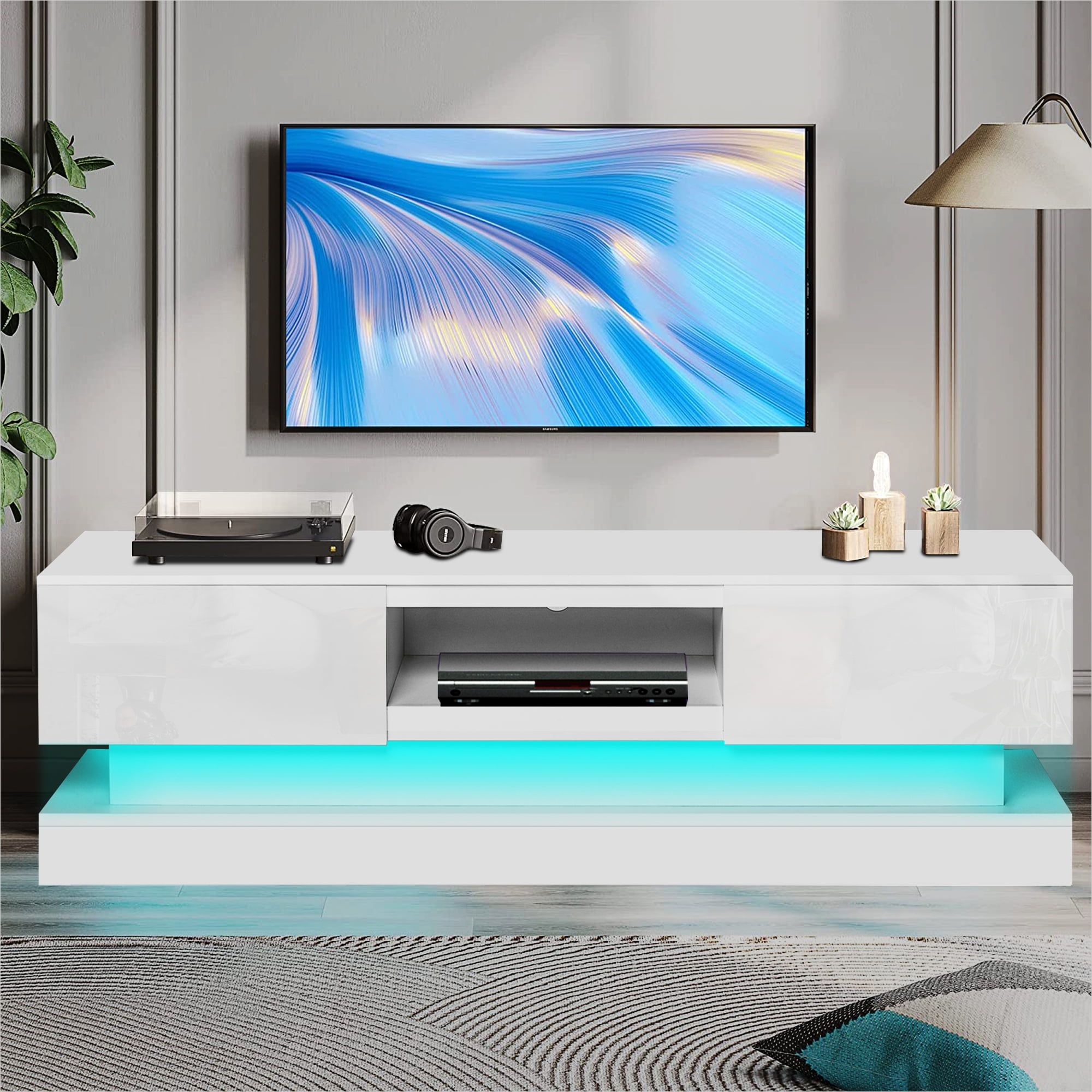 Sesslife Tv Stand With Led Lights For 70 Inch Tv, Gaming Entertainment  Center With Storage Drawers, Game Console Tv Cabinet Entertainment Stand  With Shelves For Living Room, Bedroom, White – Walmart For Tv Stands With Lights (View 9 of 15)