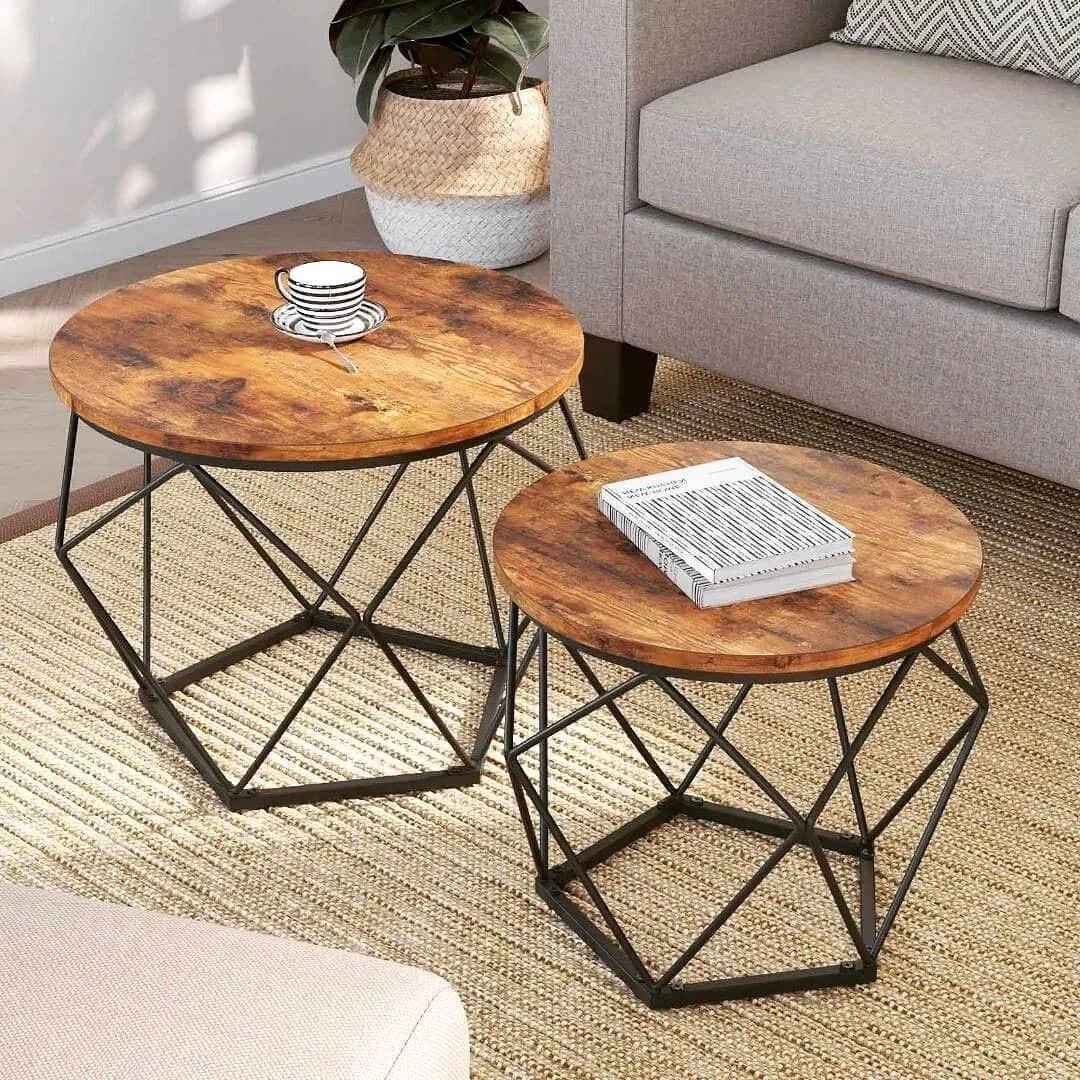 Set Of 2 Side Tables Industrial Coffee Vintage Rustic End Tables Retro Metal  | Ebay Regarding Metal Side Tables For Living Spaces (Photo 1 of 15)