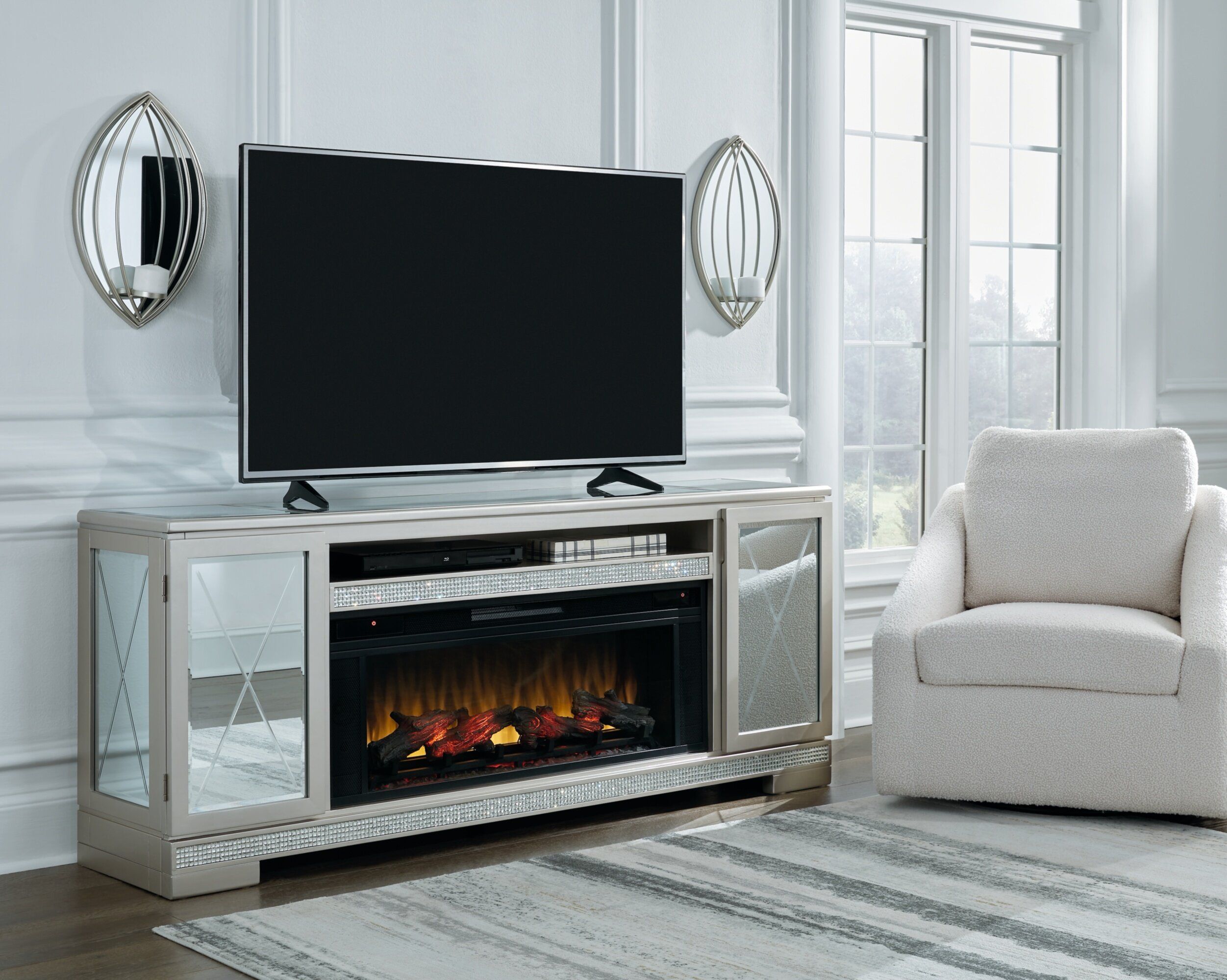 Signature Designashley Flamory Tv Stand For Tvs Up To 70" With Electric  Fireplace Included | Wayfair Within Electric Fireplace Tv Stands (Photo 10 of 15)