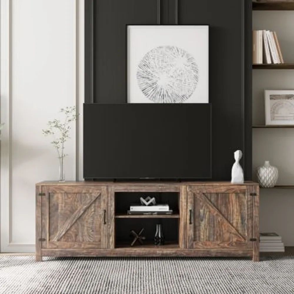 Simplie Fun Farmhouse Tv Stand, Wood Entertainment Center Media Console  With Storage | Hawthorn Mall Inside Farmhouse Media Entertainment Centers (Photo 3 of 15)