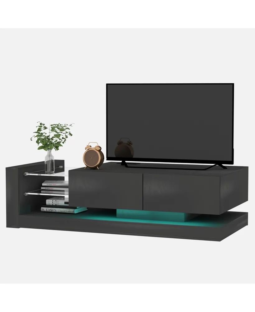 Simplie Fun Tv Console With Storage Cabinets, 16 Color 4 Modes Changing  Lights Remote Rgb Led Tv Stand, Modern High Gloss Entertainment Center ( Black, | Hawthorn Mall Regarding Rgb Entertainment Centers Black (View 6 of 15)