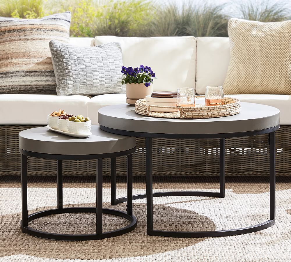 Sloan Concrete Round Nesting Outdoor Coffee Tables | Pottery Barn Inside Modern Nesting Coffee Tables (View 4 of 15)