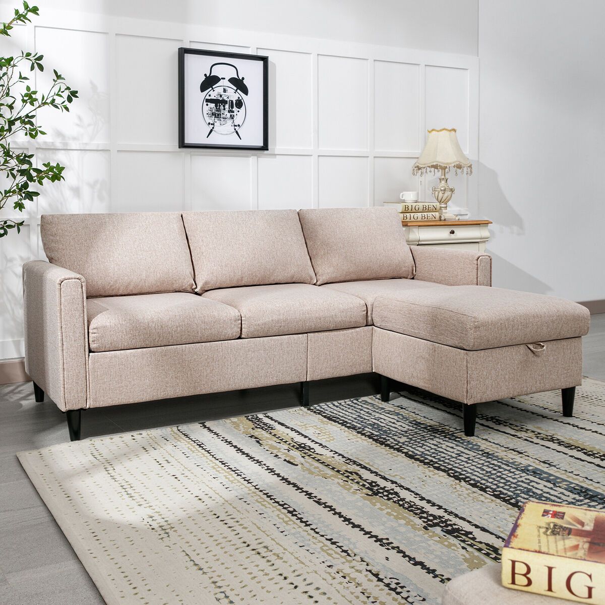 Small Convertible Sectional Sofa Couch, 77"L Shape Sofa With Storage  Ottoman | Ebay In Small L Shaped Sectional Sofas In Beige (View 10 of 15)