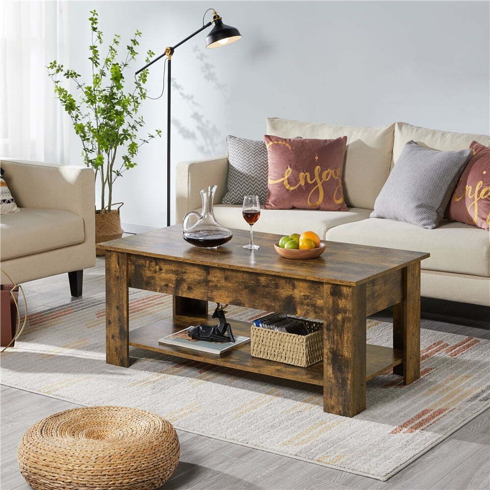 Smile Mart Modern 47.5" Wood Lift Top Coffee Table With Lower Shelf,  Rustic | Ebay Within Modern Wooden Lift Top Tables (Photo 6 of 15)