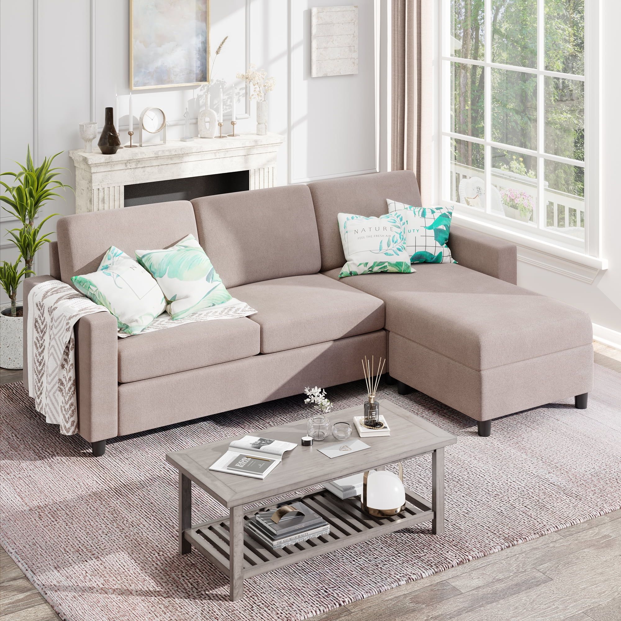 Sobaniilo Convertible Sectional Sofa Couch, Modern Linen Fabric L Shaped 3 Seat  Sofa Sectional With Reversible Chaise For Small Space, Tan – Walmart With 3 Seat Convertible Sectional Sofas (Photo 1 of 15)