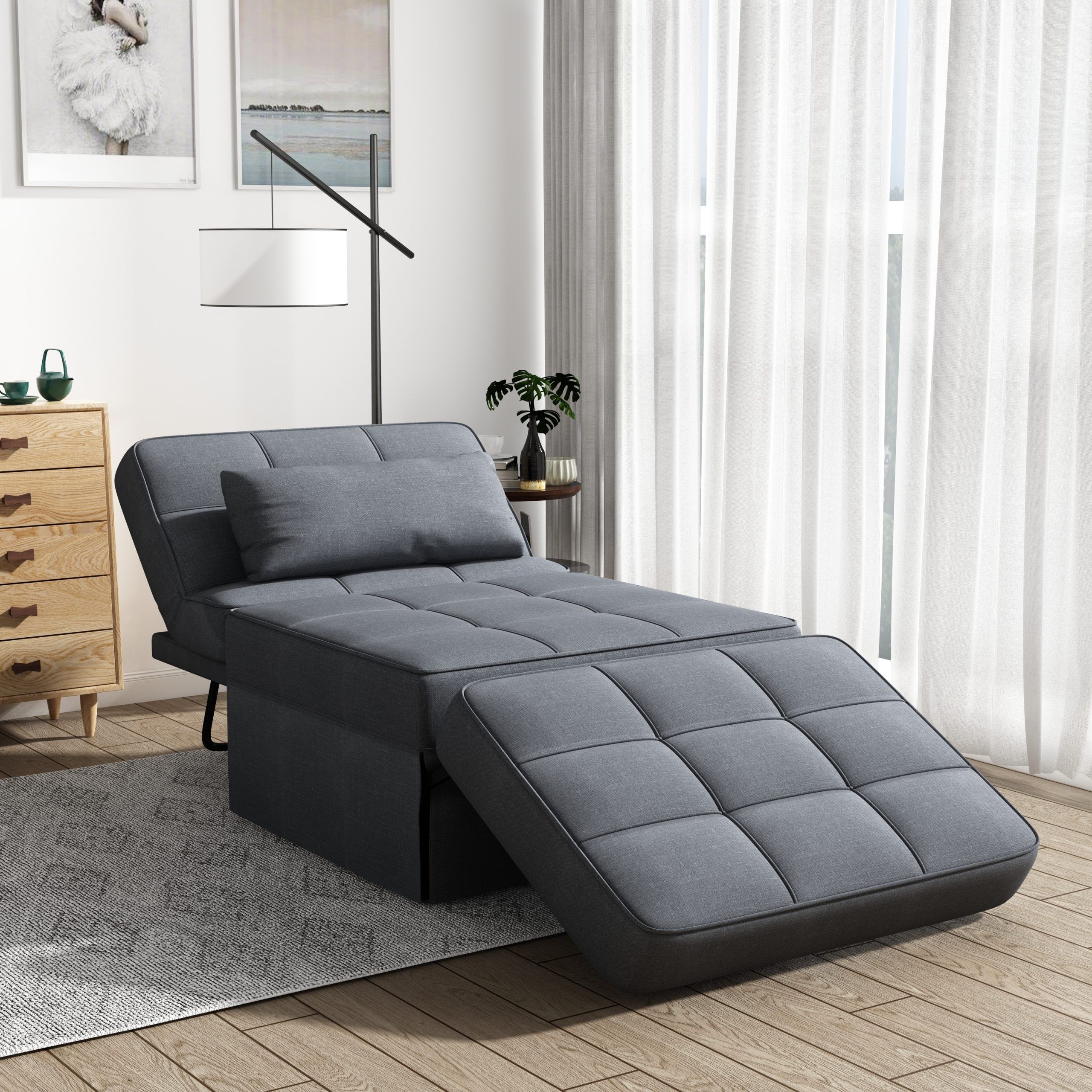 Sofa Bed, 4 In 1 Multi Function Folding Ottoman Breathable Linen Couch Bed  With Adjustable Backrest Modern Convertible Chair – On Sale – Bed Bath &  Beyond – 36687063 Regarding 4 In 1 Convertible Sleeper Chair Beds (View 9 of 15)