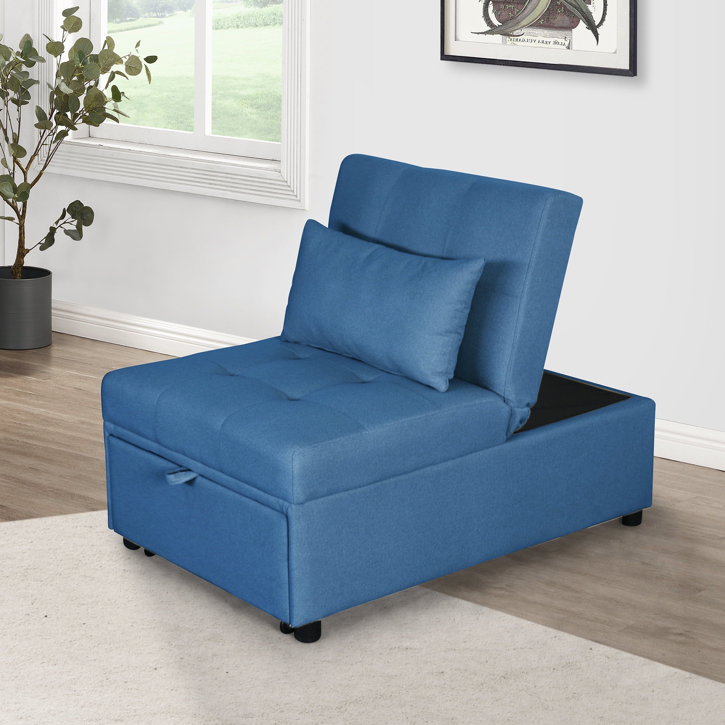 Sofa Bed, Convertible Chair Sleeper Bed, 4 In 1 Multi Function Folding  Ottoman Modern Breathable Fabric Guest Bed With Adjustable Sleeper For  Small Room Apartment (Blue) – Walmart With 4 In 1 Convertible Sleeper Chair Beds (View 8 of 15)