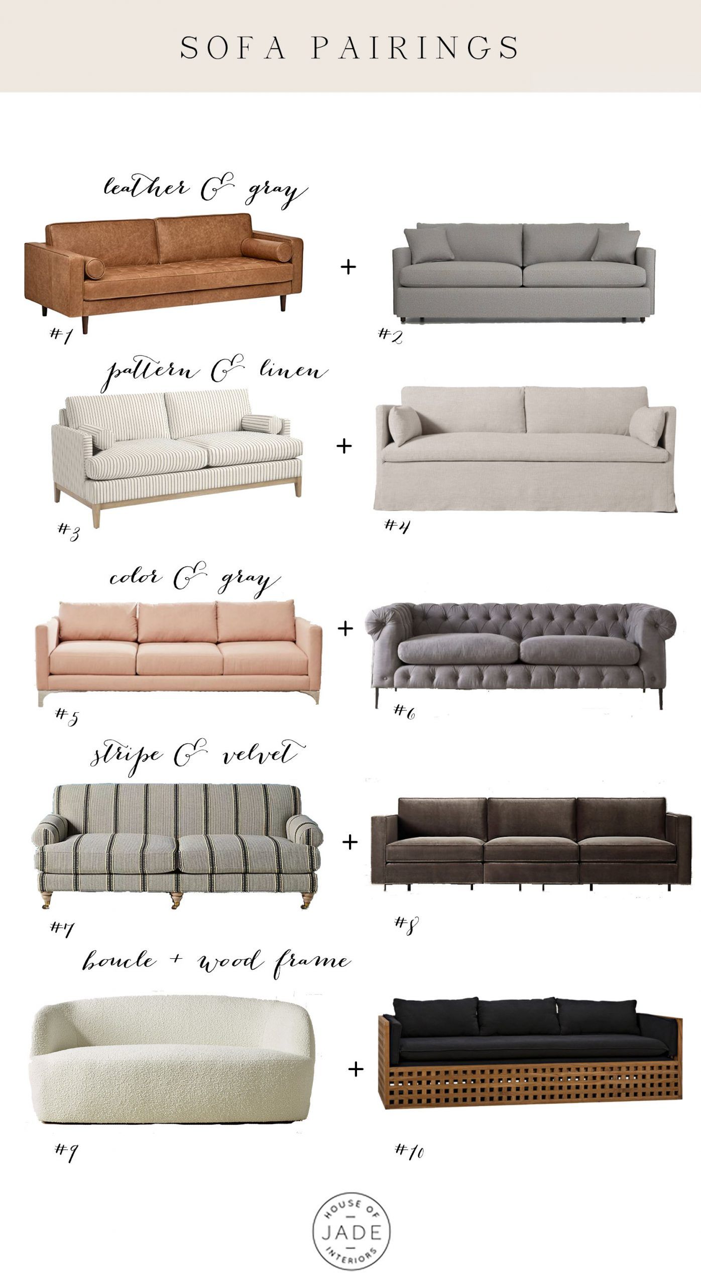 Sofa Pairing Tips | House Of Jade Interiors Within Sofas In Multiple Colors (View 4 of 15)