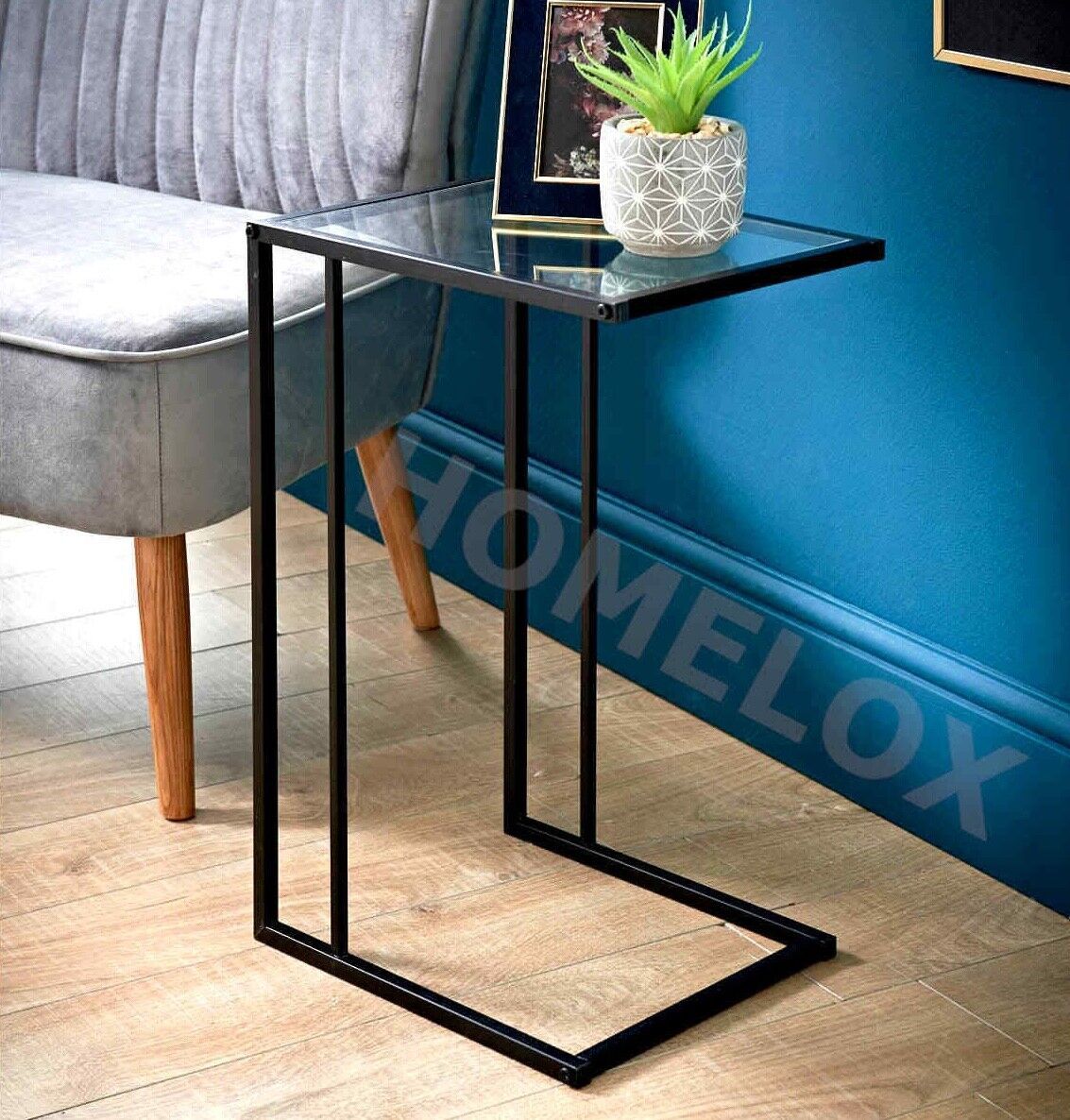Sofa Side Table Black With Clear Glass Top Coffee End Table For Living Room  | Ebay In Transparent Side Tables For Living Rooms (View 3 of 15)