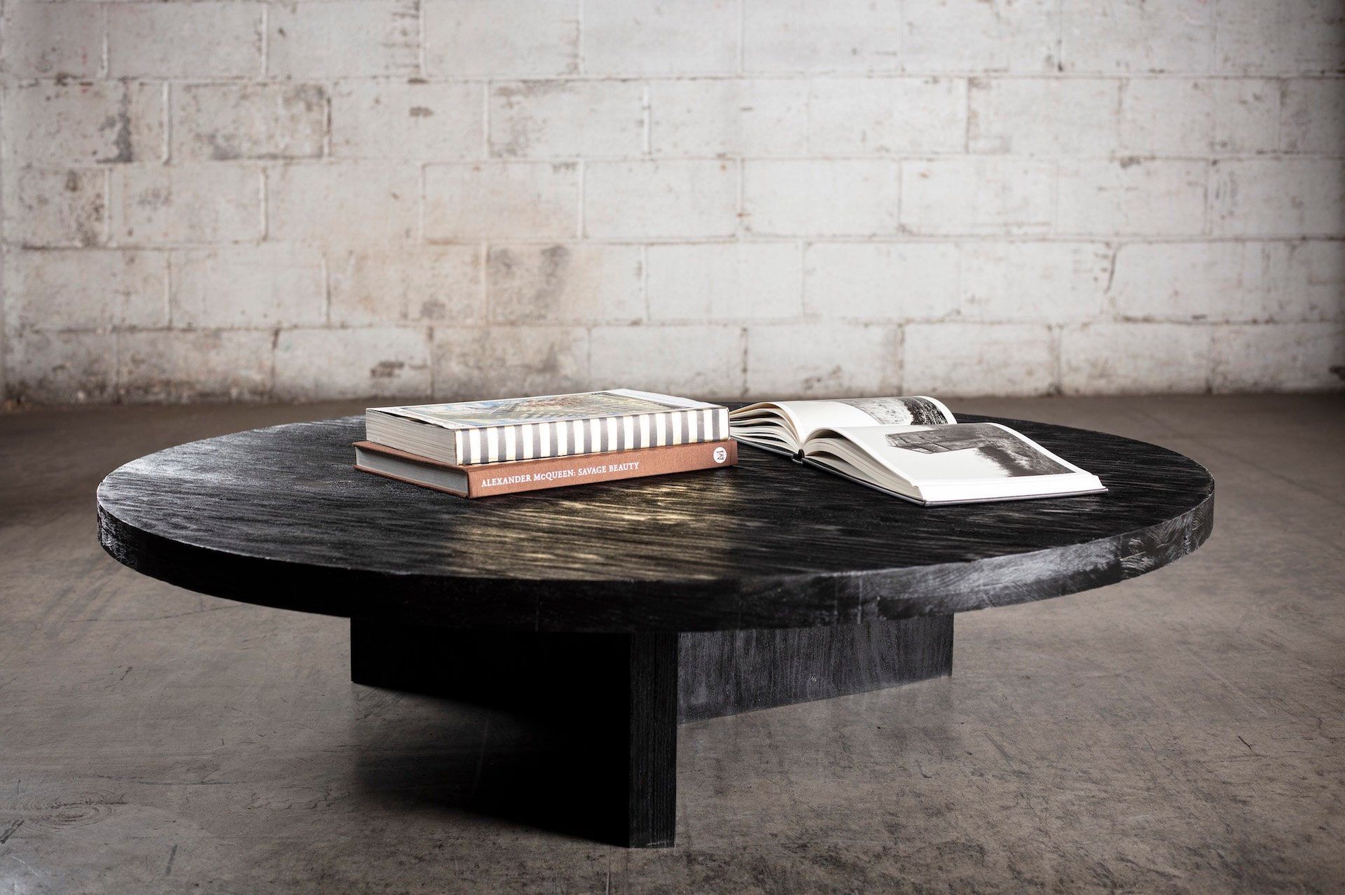 Solid Black Oak Circular Coffee Table – Etsy Intended For Full Black Round Coffee Tables (View 3 of 15)