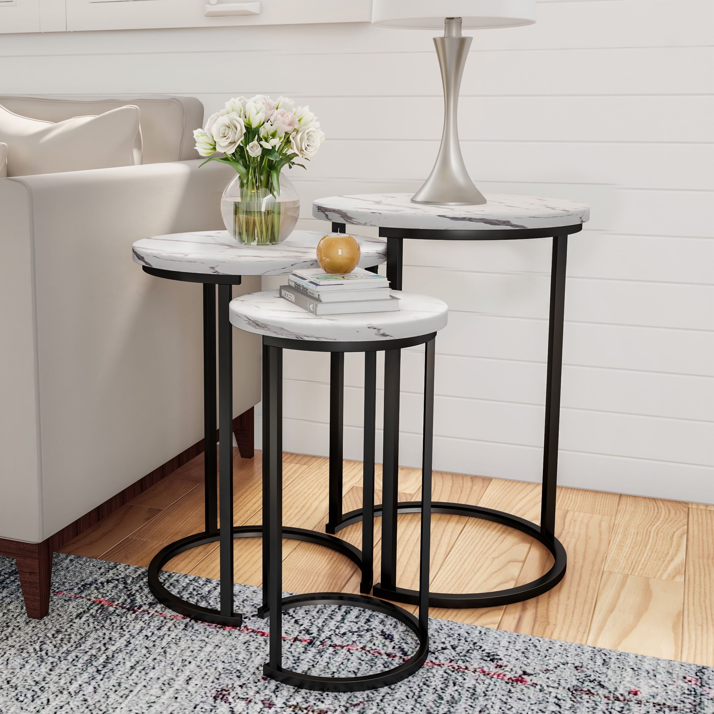 Somerset Home Nesting Tables – Accent Furniture Set Of 3, White Faux Marble  – Walmart Within Coffee Tables Of 3 Nesting Tables (View 2 of 15)