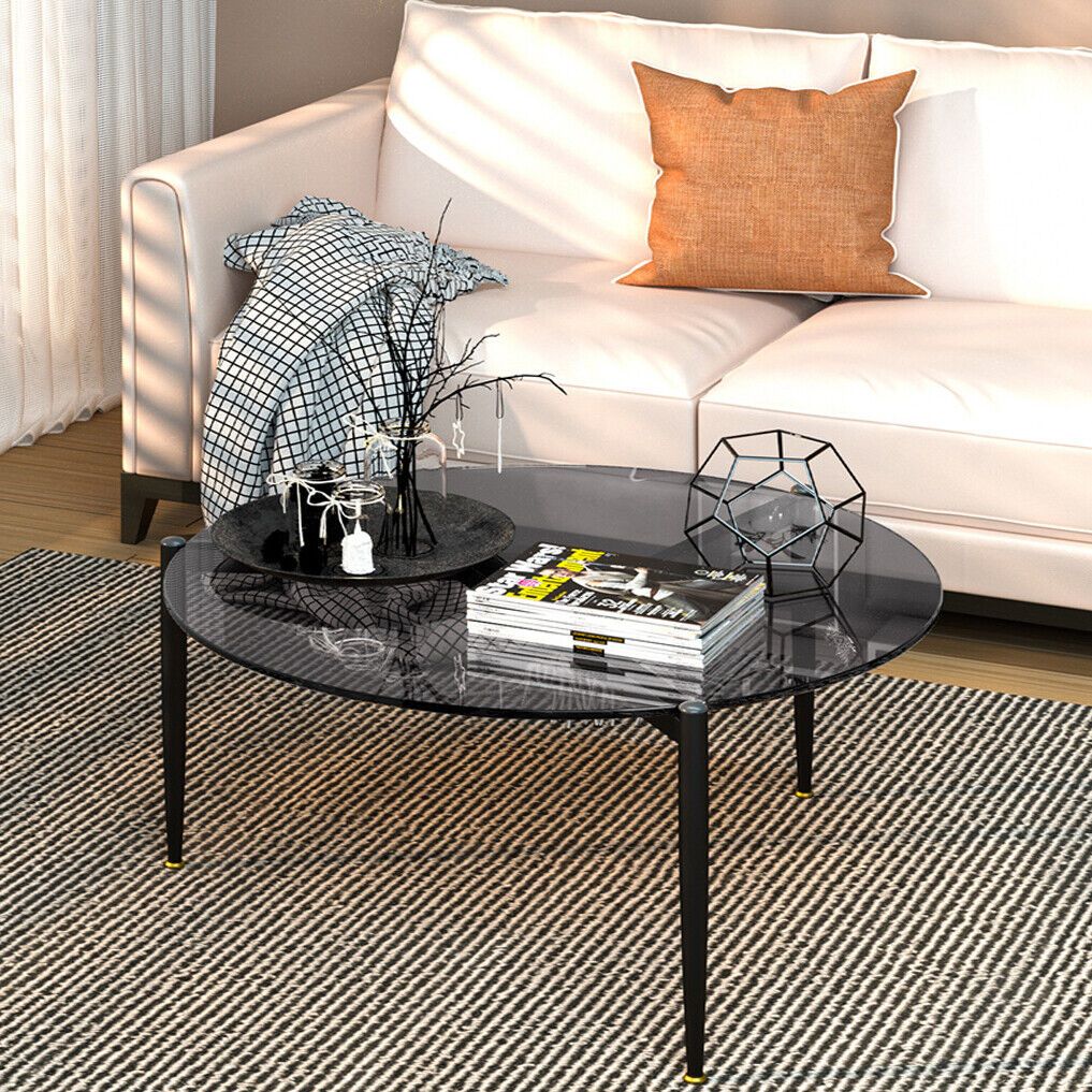 Sophisticated Ash Glass Coffee Table Modern Tables W/ Solid Steel Legs Gray  Gold | Ebay In Coffee Tables With Solid Legs (View 5 of 15)