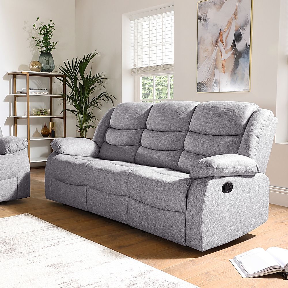 Sorrento 3 Seater Recliner Sofa, Light Grey Classic Linen Weave Fabric Only  £ (View 13 of 15)