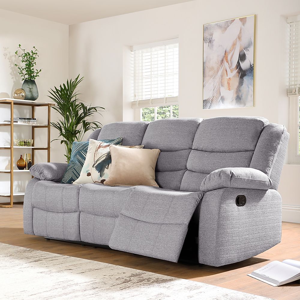 Sorrento 3 Seater Recliner Sofa, Light Grey Classic Linen Weave Fabric Only  £ (View 2 of 15)
