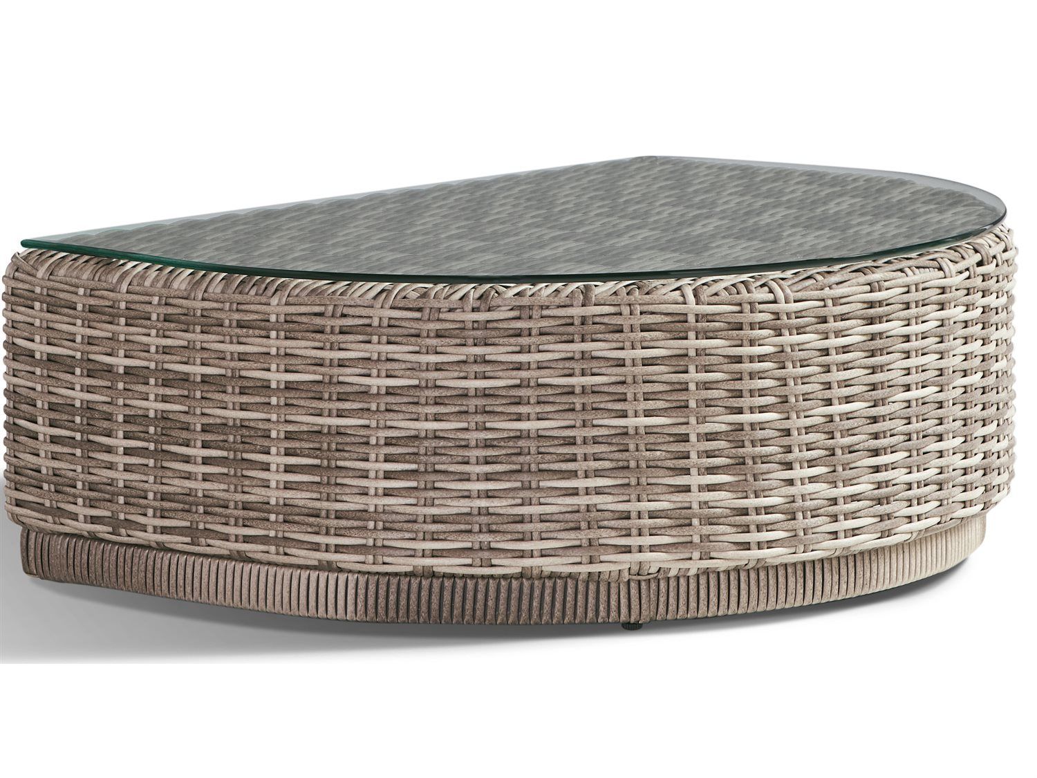 South Sea Rattan Luna Cove Wicker 35'' Half Round Glass Top Coffee Table |  Sr74344 Intended For Outdoor Half Round Coffee Tables (View 3 of 15)