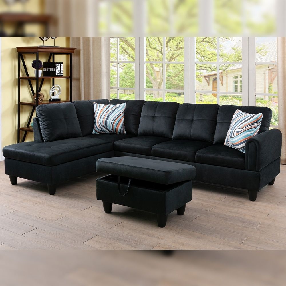 Star Home Living Flannelette Night Black 3 Pieces Sofa Set Left Facing –  Bed Bath & Beyond – 36287377 Intended For Right Facing Black Sofas (View 11 of 15)
