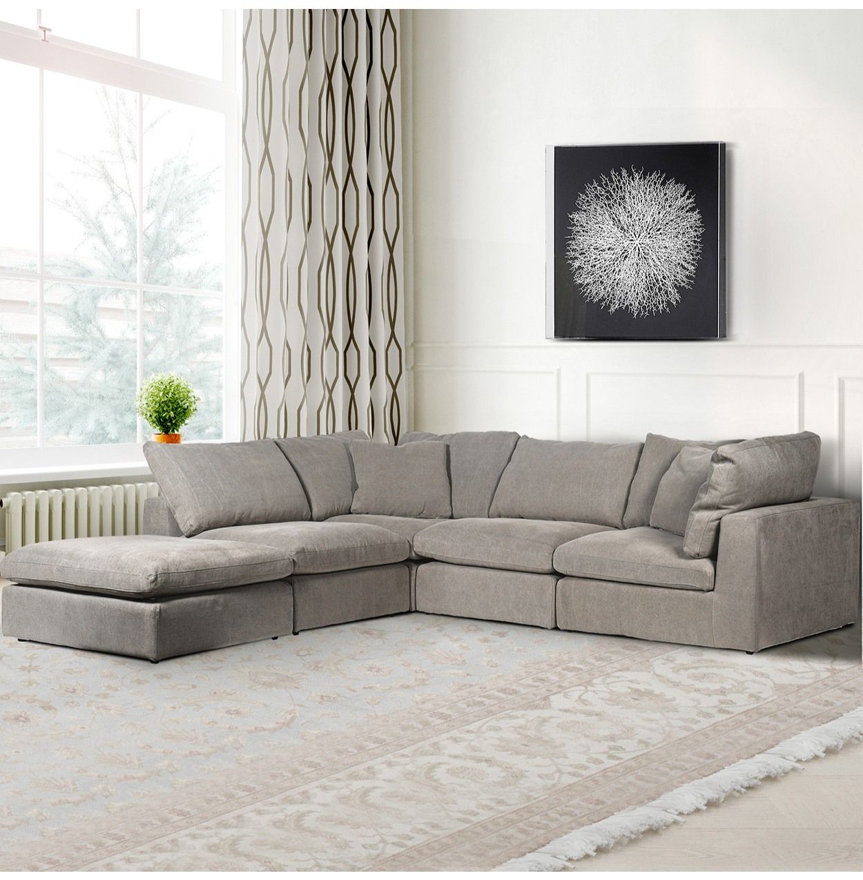 Stone Grey Linen Adjustable Corner Sofa | Nicky Cornell With Regard To Light Charcoal Linen Sofas (View 5 of 15)