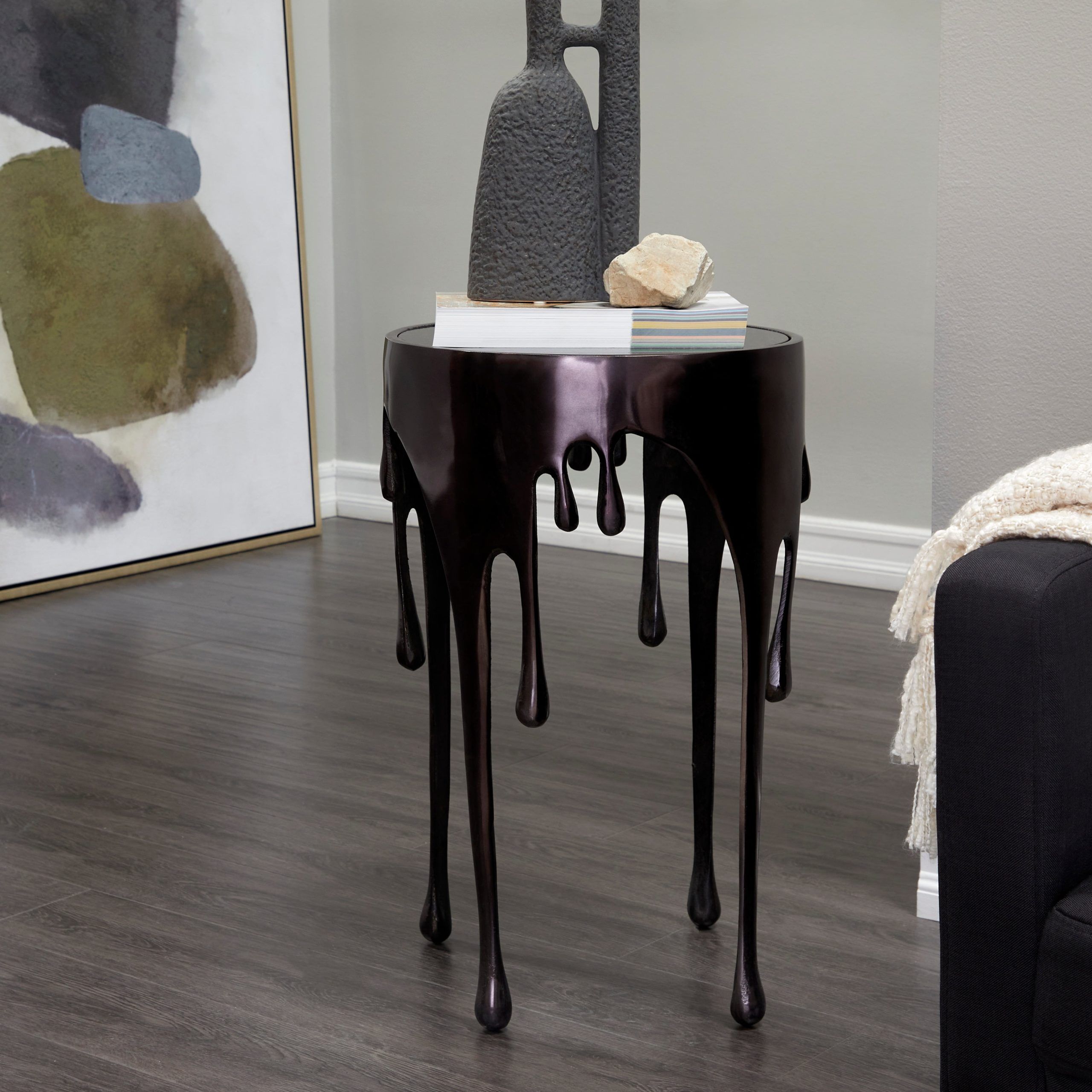 Studio 350 Melting Drip Metal Accent, Coffee, And Console Table Collection  With Shaded Glass Top Black – Accent Table 16"L X 16"W X 25"H Accent Tables  – Walmart Within Studio 350 Black Metal Coffee Tables (Photo 3 of 15)
