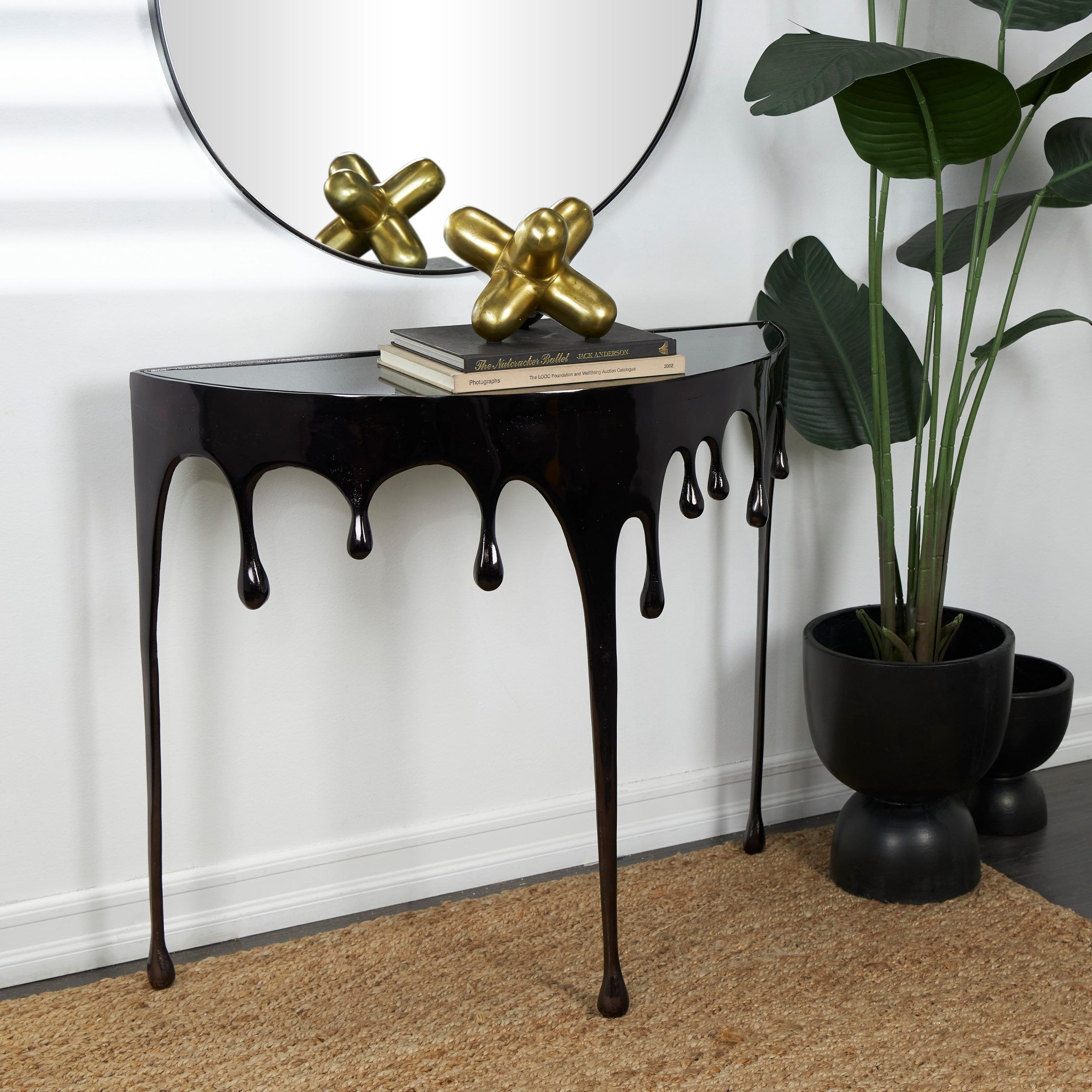 Studio 350 Melting Drip Metal Accent, Coffee, And Console Table Collection  With Shaded Glass Top Black – Console Table 36.25"L X 14W" X 32.25"H –  Walmart With Regard To Studio 350 Black Metal Coffee Tables (Photo 4 of 15)