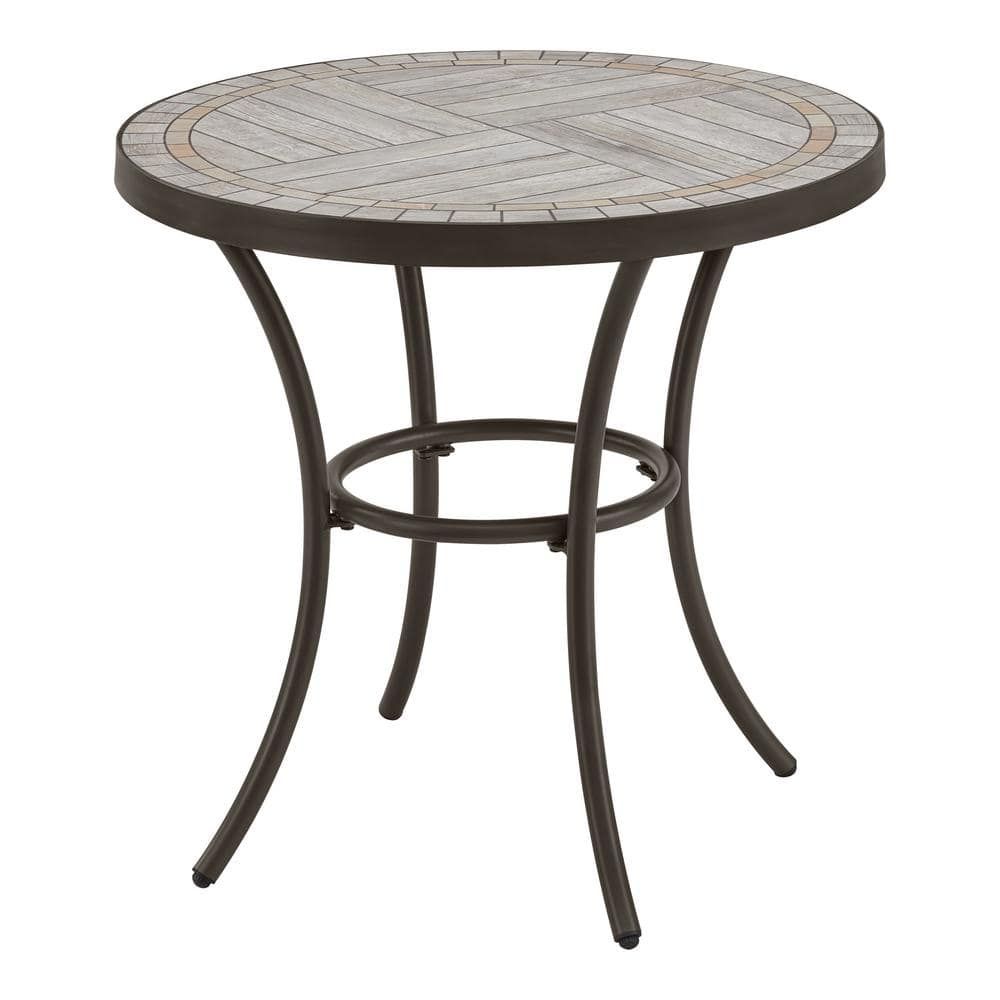 Stylewell 27 In. Brown Round Metal Outdoor Side Table With Grouted  Porcelain Top 705. (View 11 of 15)