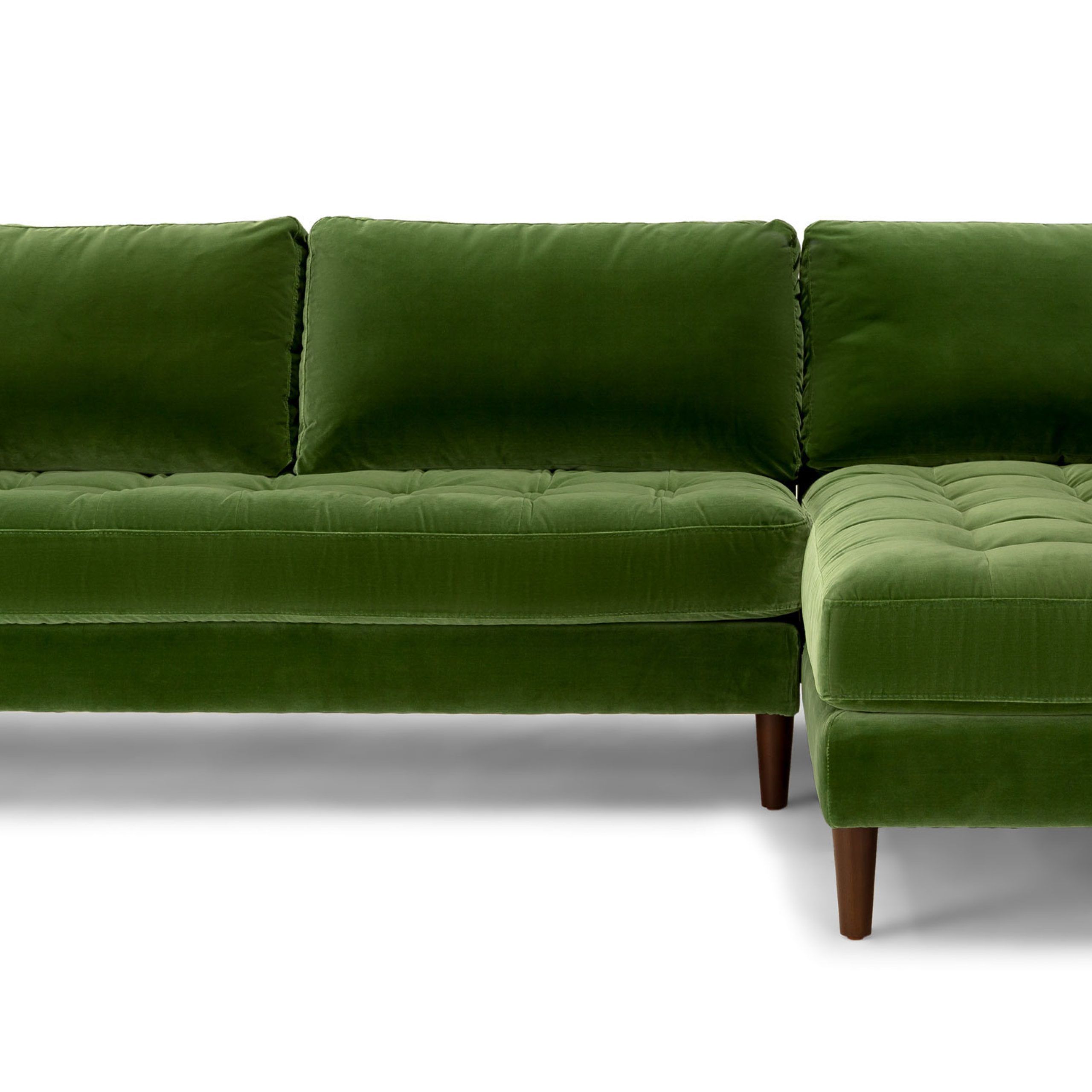 Sven Walnut & Grass Green Velvet Right Chaise Sectional | Article For Green Velvet Modular Sectionals (View 2 of 15)
