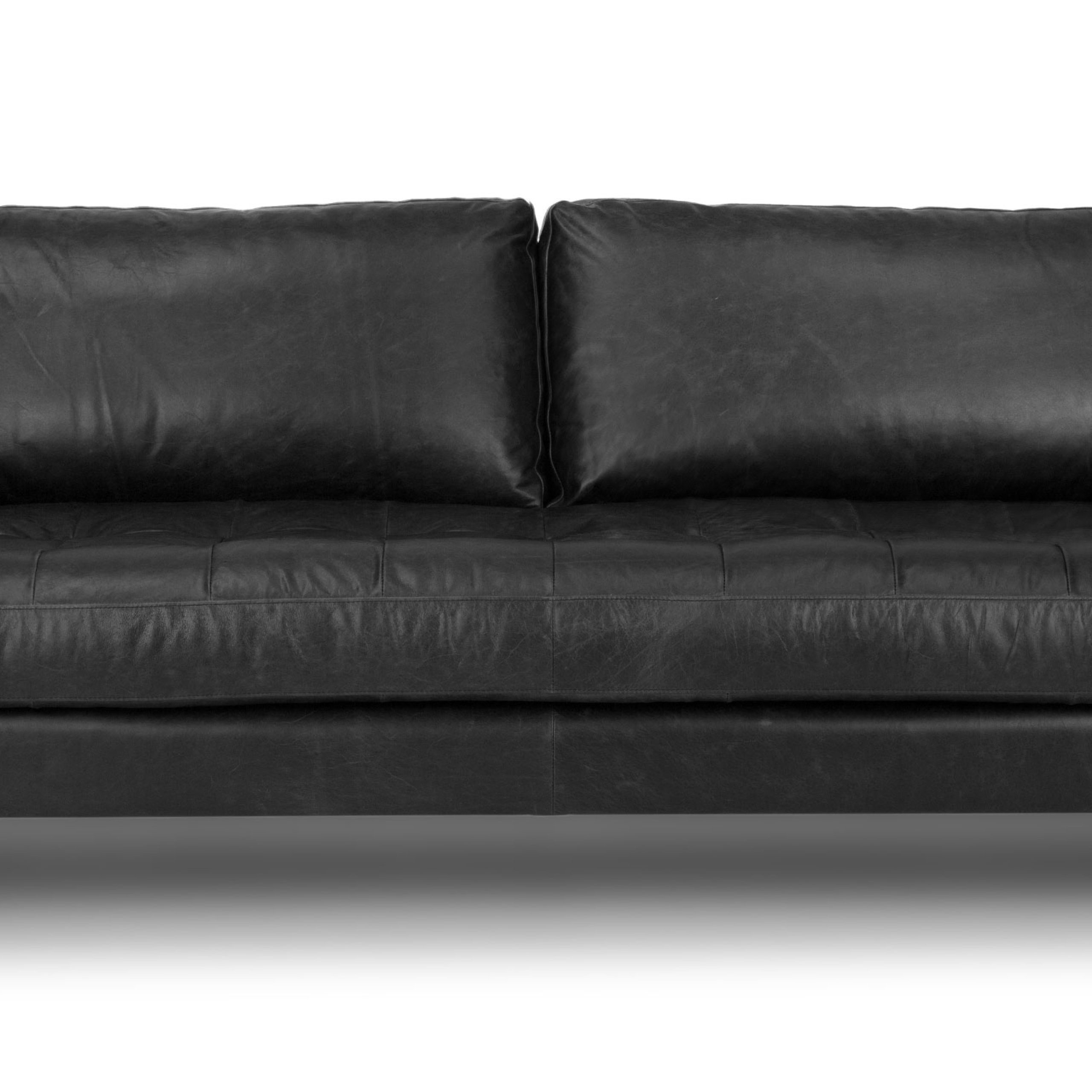Sven Walnut & Oxford Black Leather 3 Seater Sofa | Article Throughout Sofas In Black (View 15 of 15)