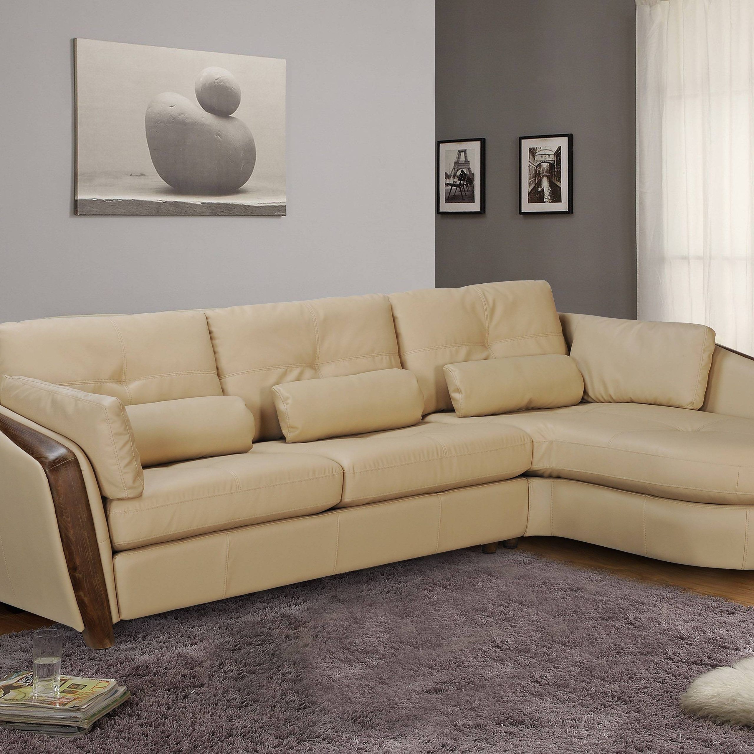 Taupe Bonded Leather Sectional Sofa With Ash Wood Accent Baltimore Maryland  Chont Within 3 Piece Leather Sectional Sofa Sets (Photo 6 of 15)