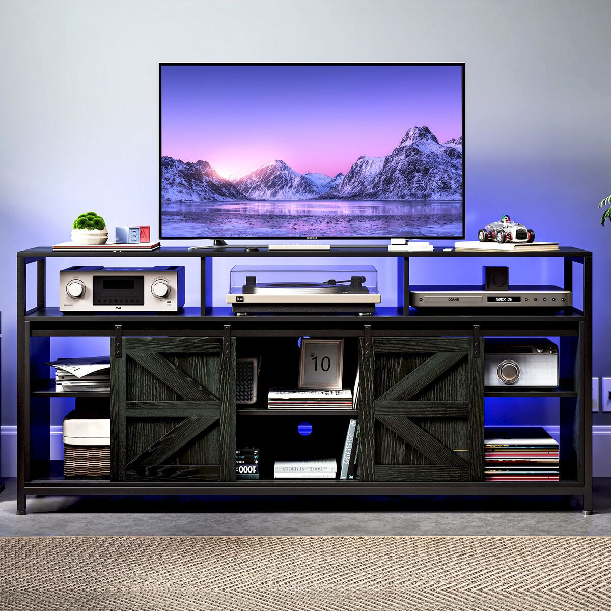 Tc Homeny Black Tv Stand With Rgb Led Light App & Remote Entertainment  Center | Ebay Intended For Black Rgb Entertainment Centers (View 4 of 15)