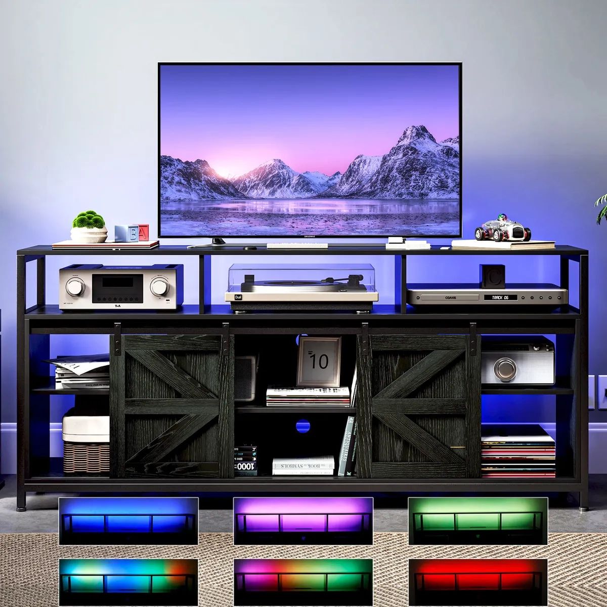 Tc Homeny Black Tv Stand With Rgb Led Light App & Remote Entertainment  Center | Ebay With Regard To Rgb Entertainment Centers Black (View 10 of 15)
