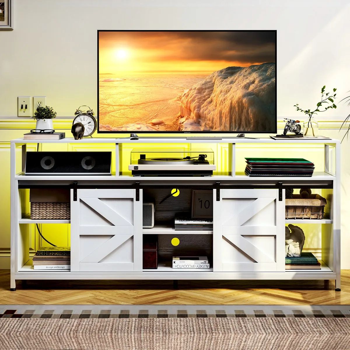 Tc Homeny Rgb Led Tv Stand With Power Station Entertainment Center Tv  Cabinet | Ebay Regarding Black Rgb Entertainment Centers (View 9 of 15)