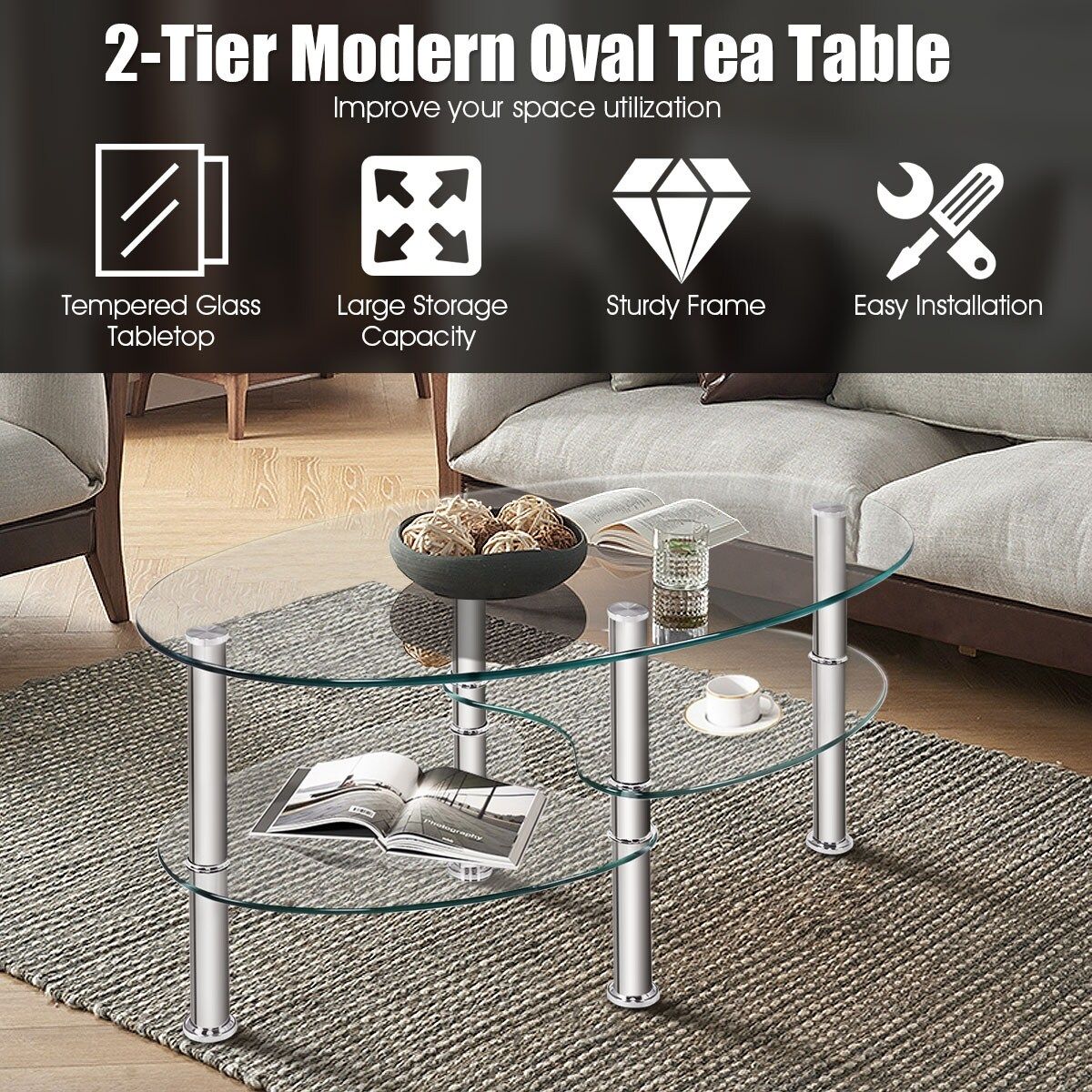 Tempered Glass Oval Side Coffee Table | Michaels Intended For Tempered Glass Oval Side Tables (View 9 of 15)