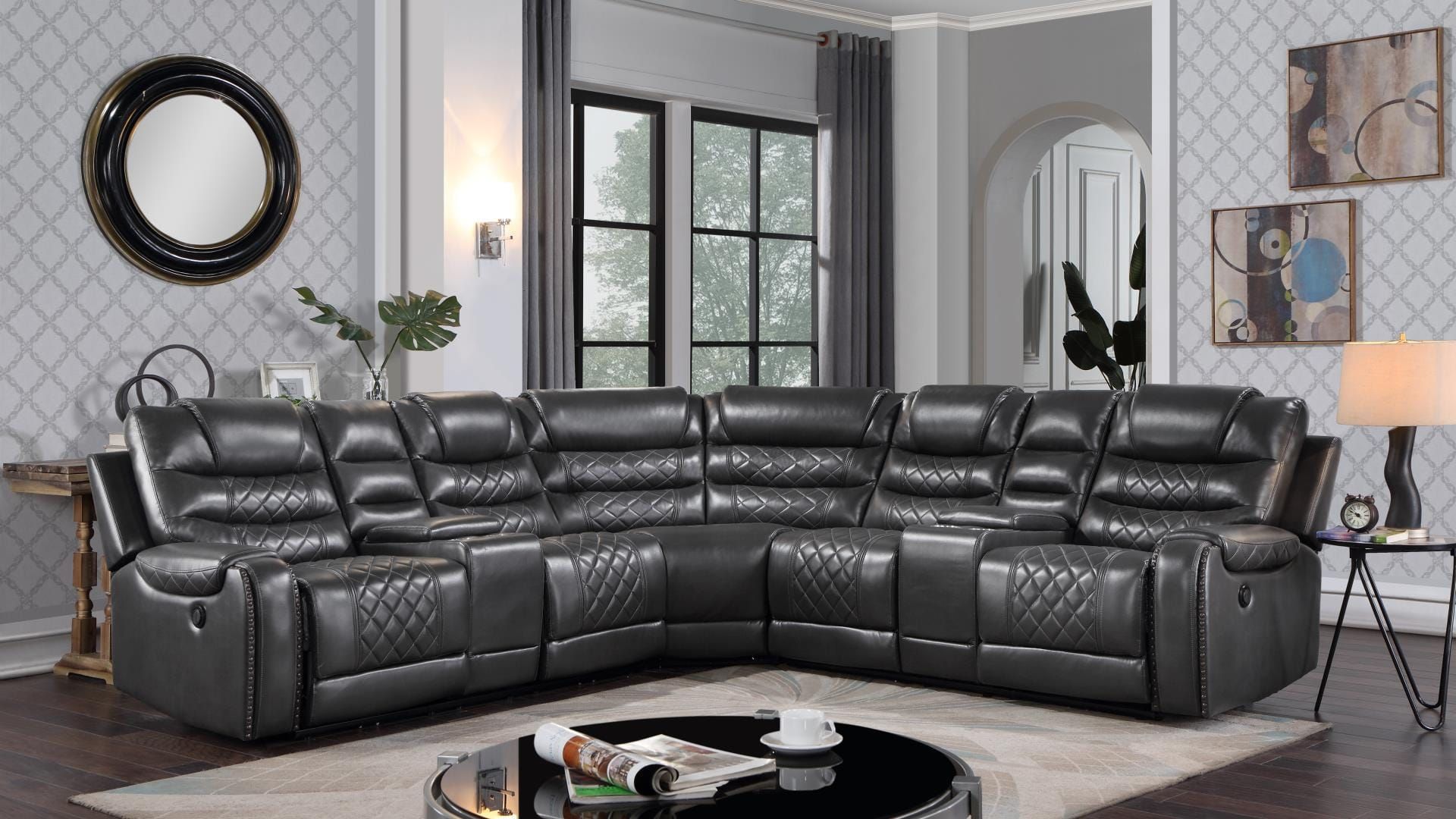 Tennesee Gray Faux Leather Sectional Sofagalaxy Furniture Pertaining To Faux Leather Sectional Sofa Sets (View 10 of 15)