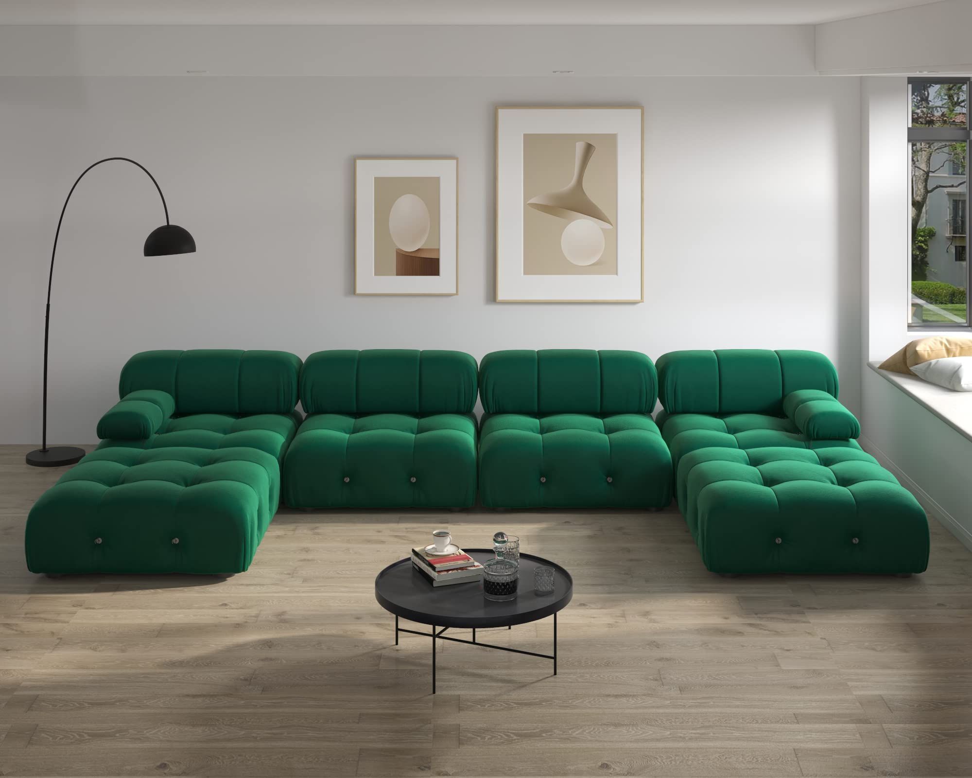 Tiflon Modular Sectional Sofa, U Shaped Velvet Sofas Couches,Minimalist  Convertible Couch Modern 6 Seat Couch With Chaise Ottomans Living Room Sofa  Sets For Off… In 2023 | Living Room Sofa Set, Luxury Living Room With Green Velvet Modular Sectionals (View 6 of 15)