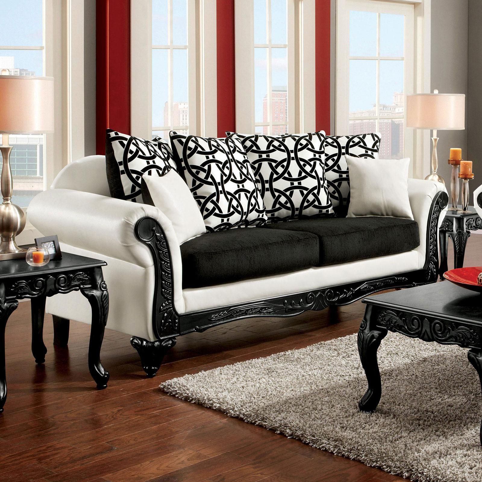 Traditional Fabric Upholstery Sofa In Black,White Dolphyfurniture Of  America – Buy Online On Ny Furniture Outlet Regarding Traditional Black Fabric Sofas (View 13 of 15)