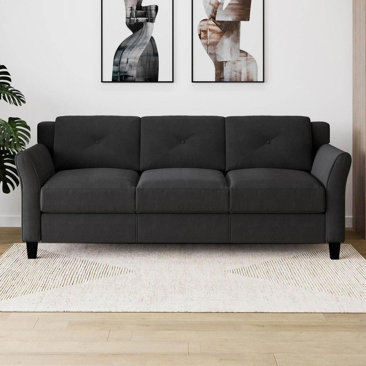Traditional Sofa Curved Rolled Arms Comfortable Taryn Black Fabric | Ebay Intended For Traditional Black Fabric Sofas (Photo 1 of 15)