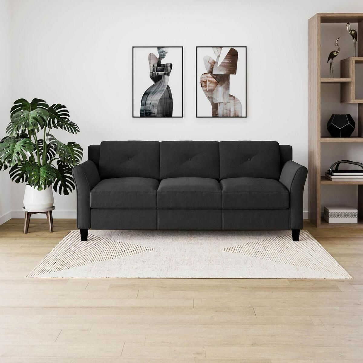 Traditional Sofa Curved Rolled Arms Comfortable Taryn Black Fabric | Ebay Within Traditional Black Fabric Sofas (View 5 of 15)
