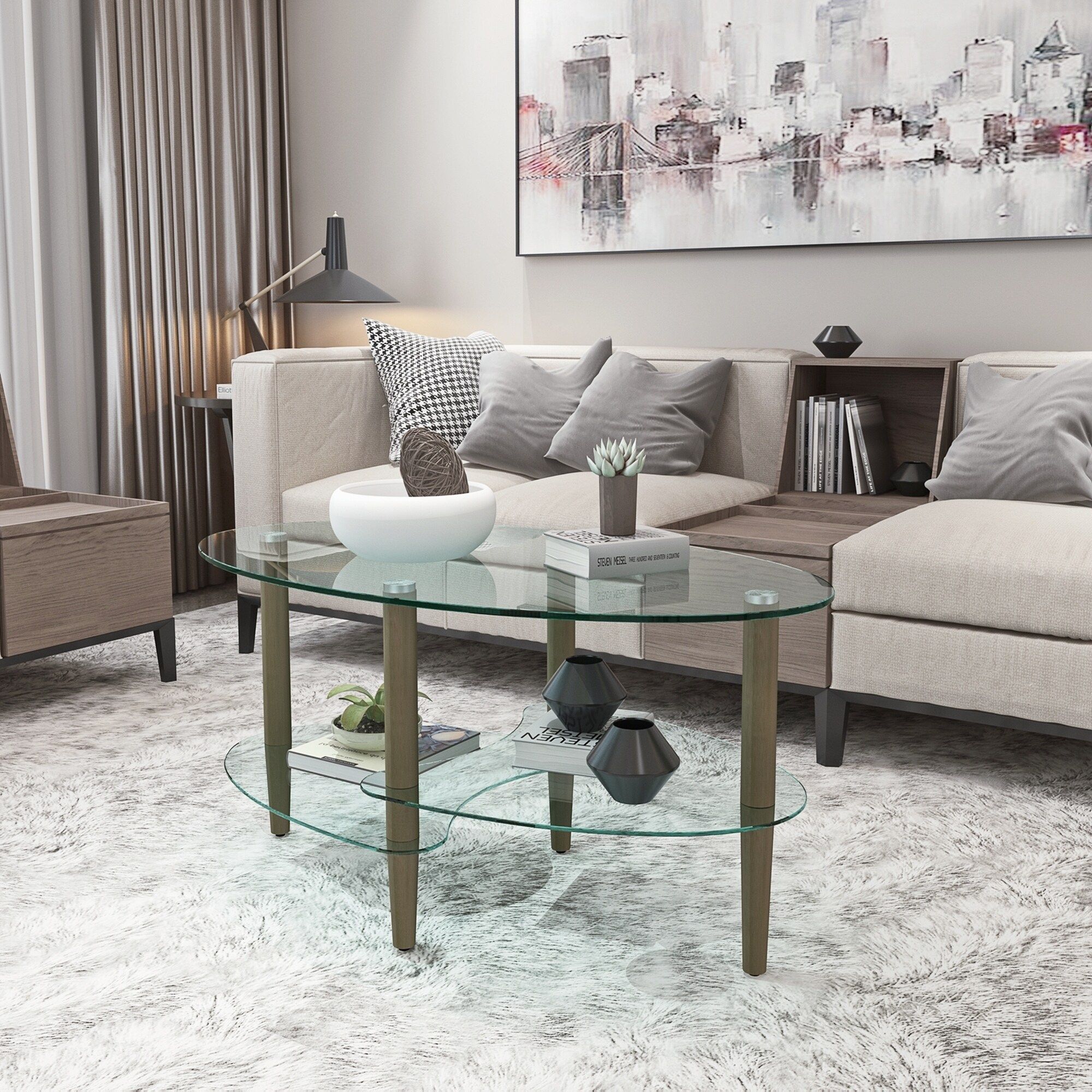 Transparent Oval Glass Coffee Table 3 Layer Side Tables – 35.44Undefined X  19.7Undefined X  (View 10 of 15)