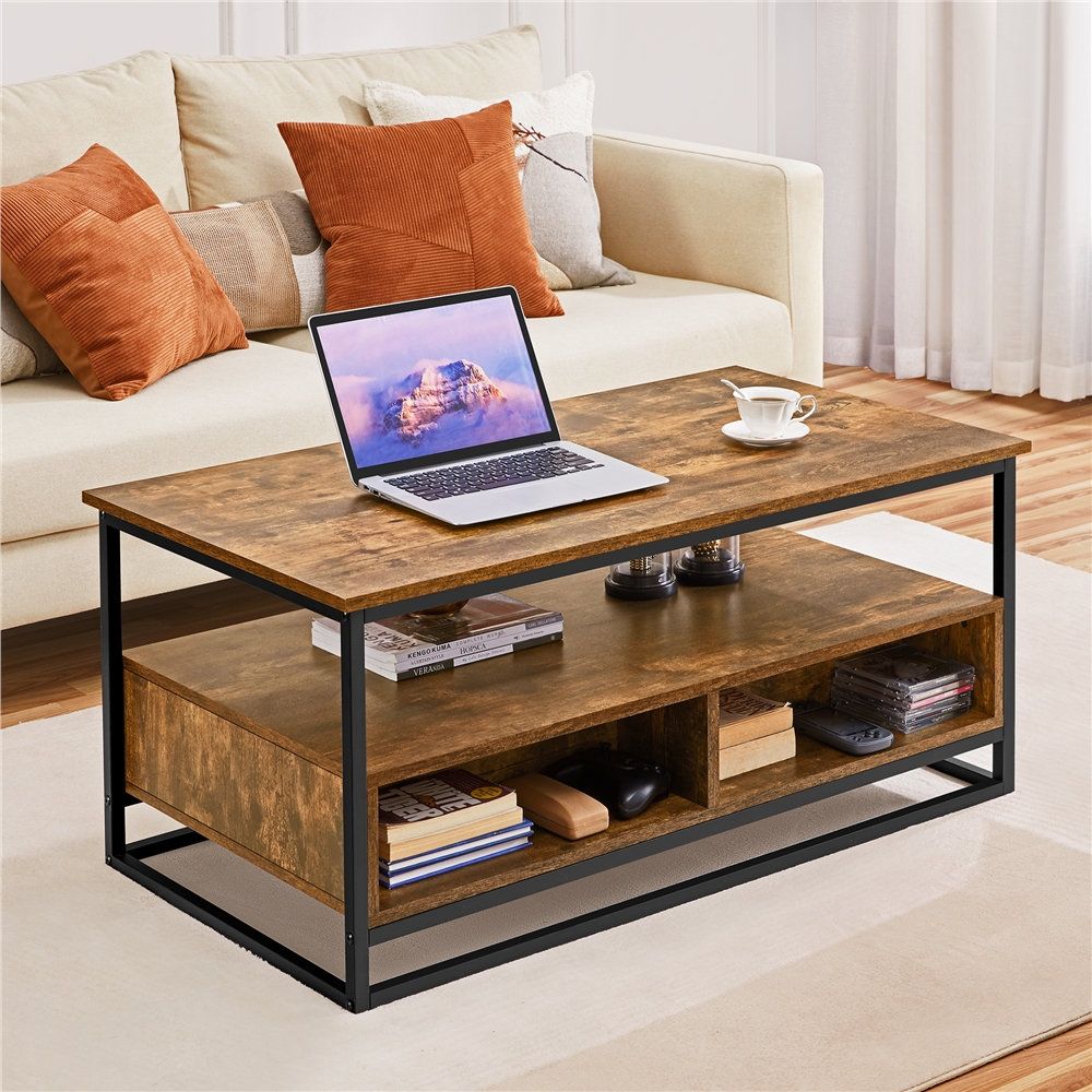 Trent Austin Design® Outten Farmhouse Coffee Table With Open Storage Shelves  & Drawers & Reviews | Wayfair In Coffee Tables With Open Storage Shelves (Photo 7 of 15)