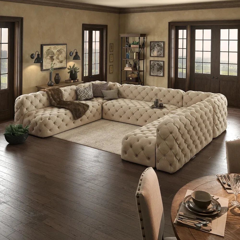 Tufted Beige 11 Seater Armless U Shape Modular Sectional Sofa Formal Living  Room | Ebay For U Shaped Couches In Beige (Photo 9 of 15)