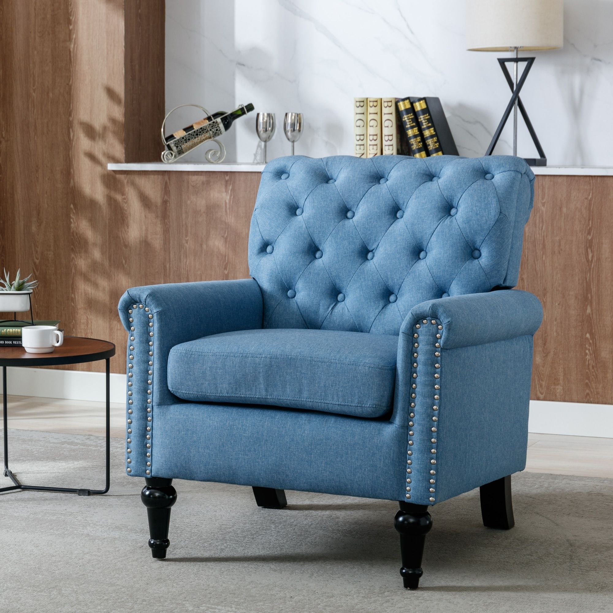 Tufted Upholstered Accent Chairs Single Sofa Chair For Livingroom With  Linen Fabric Armchairs Comfy Reading Chair – Bed Bath & Beyond – 38047189 Inside Comfy Reading Armchairs (View 5 of 15)
