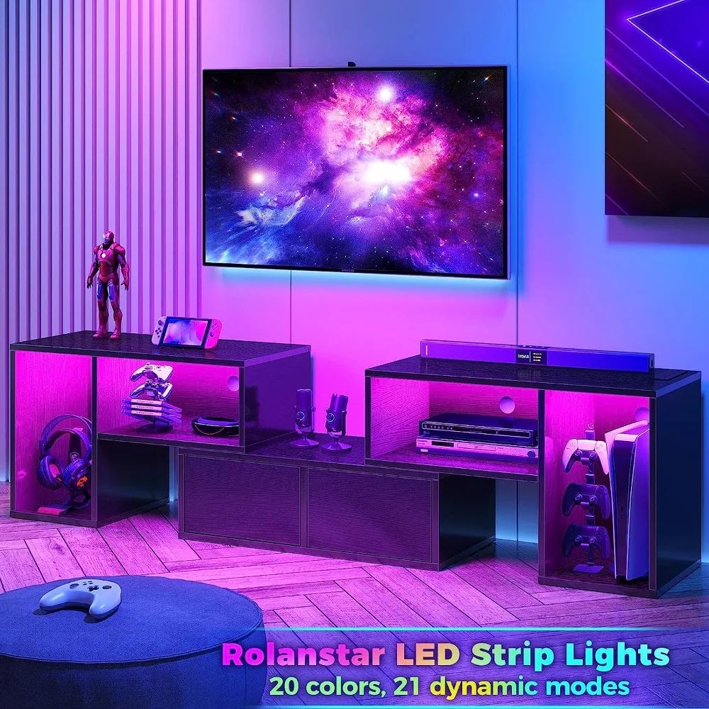 Tv Stand, Deformable Tv Stand With Power Outlets & Led Strip, Modern Entertainment  Center For 45/50/55/60/65/70 Inch Tvs, Black – Aliexpress Within Tv Stands With Led Lights & Power Outlet (View 12 of 15)