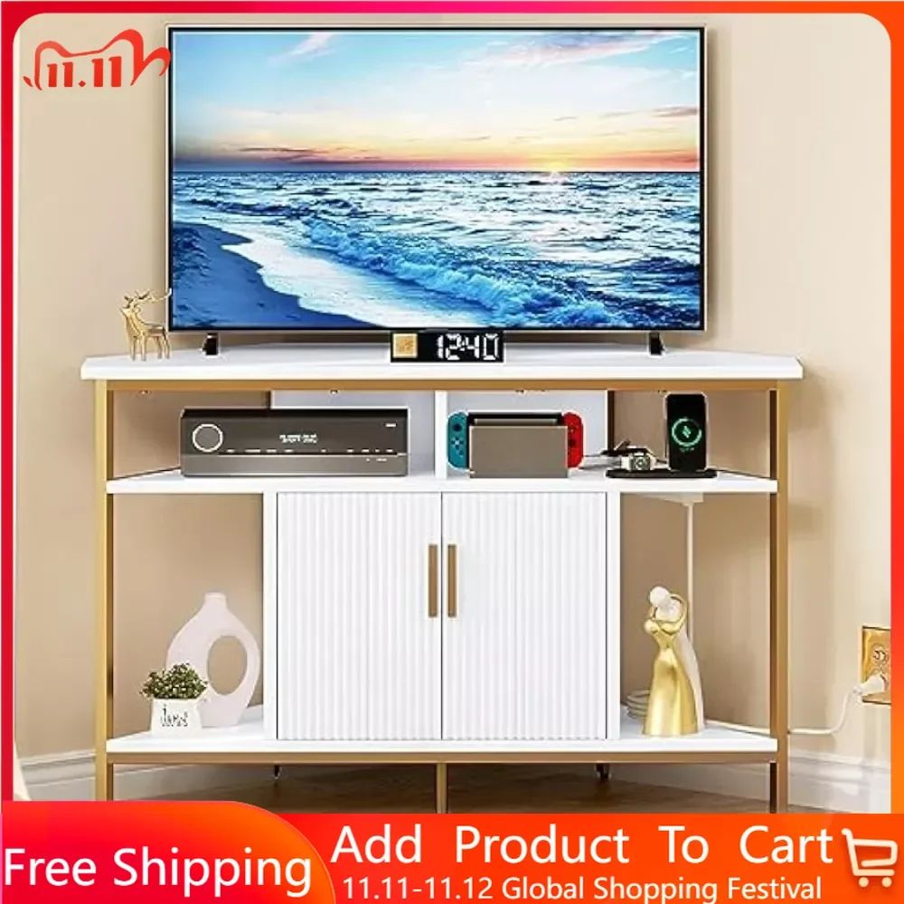 Tv Stand Living Room Furniture Television Stands Corner Tv Stand For 55 Inch  With Power Outlet Bedroom White & Gold Cabinet Home – Aliexpress Within Led Tv Stands With Outlet (Photo 7 of 15)
